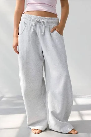 Out From Under Essential Barrel Leg Full Length Sweatpants in Grey Cotton, Women's M at Urban Outfitters