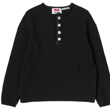 BEYOND CLOSET Heavy Weight Cotton Henley Neck with Damage Detail