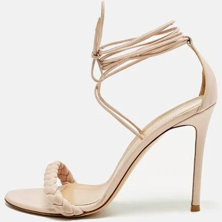 Gianvito Rossi leomi Size 39.5 Beige Braided Leather Ankle Strap Sandals