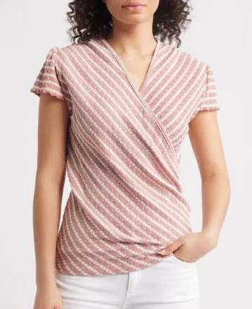Loveappella Women's Puckered Stripe Wrap Front Top