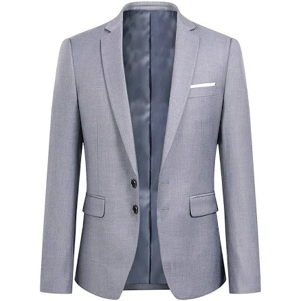 Men's Notch Lapel Two-button Business Suit Jacket, Size: 2XL, Grey