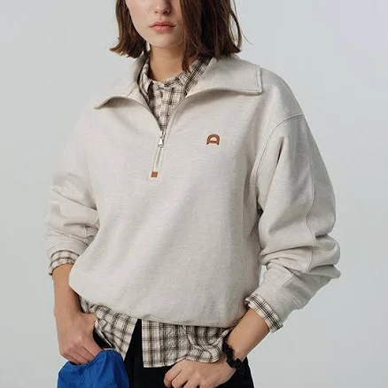 Dunst Unisex Leather Half Zip-up Sweatshirt