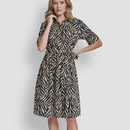 DKNY Women's Elbow Sleeve Belted Button-Front Shirtdress