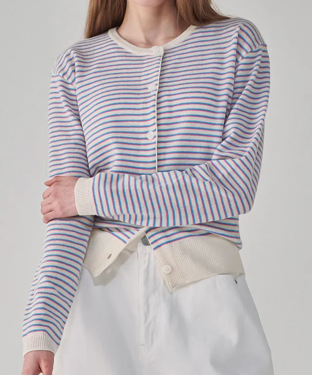 MULTI STRIPE KNIT CARDIGAN BLUE PINK
