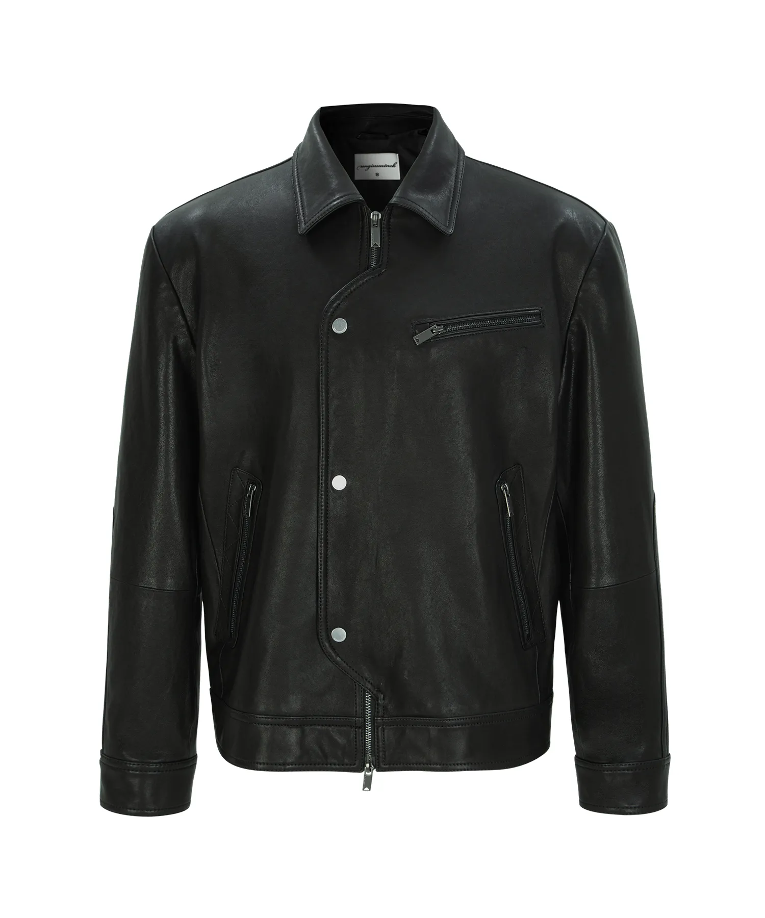 PLACKET NAPPA LEATHER RIDER JACKET (BLACK / LAMBSKIN)