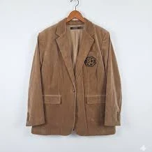 Lauren Ralph Lauren Corduroy Blazer Tan Bullion Crest Patch Sport Coat Size 18W