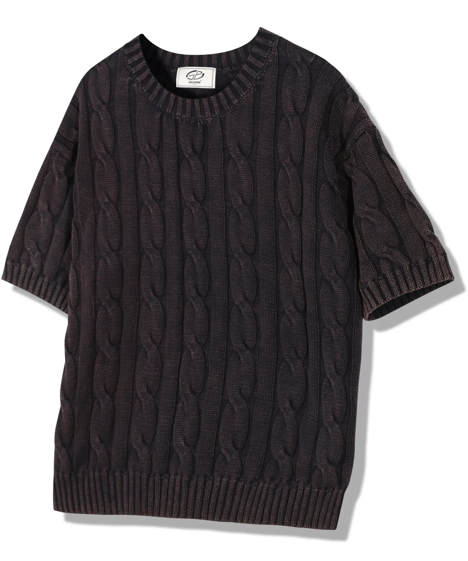 [SEASON OFF] Cable Washing Short Sleeve Knit - Navy