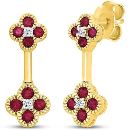 10K Yellow Gold Lab-Created Ruby & Sapphire Drop Earrings
