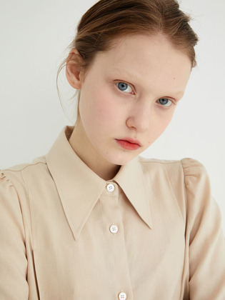 20 Spring Naural Beige & Coral Pink Linen Blouse