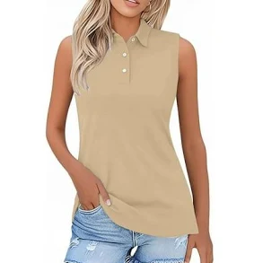 Women's Button Down Collared Sleeveless Shirt