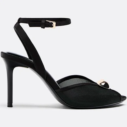 Stradivarius Heeled Mesh Sandals with Metal Detailing