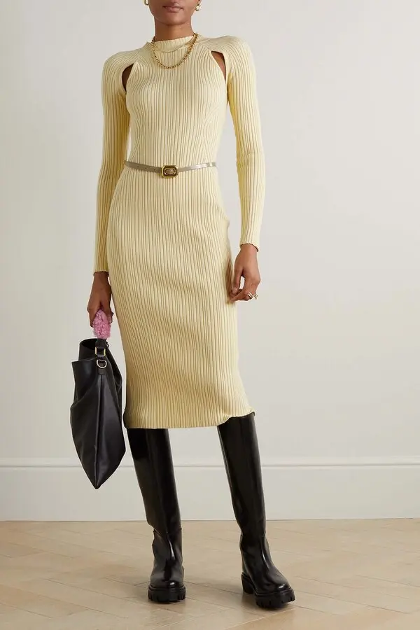 Cutout Ribbed-knit Midi Dress