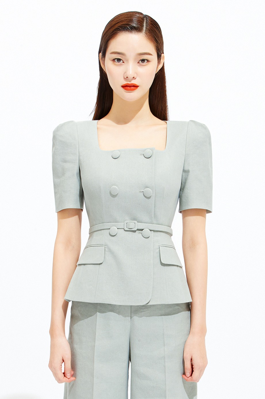 Linen Square Neckline Jacket