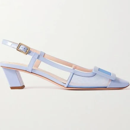 Roger Vivier Belle Vivier Buckled Patent-leather And Mesh Slingback Pumps - Women - Light blue Heels - IT40