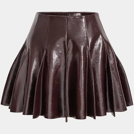 Micas Women's A-Line Faux Leather Pleated Skirt