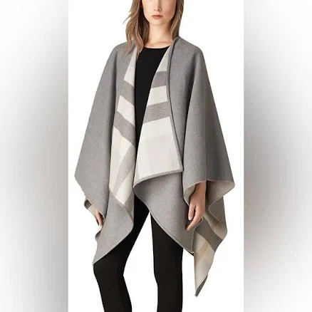 Burberry Women's Charlotte Reversible Check Merino Wool Cape