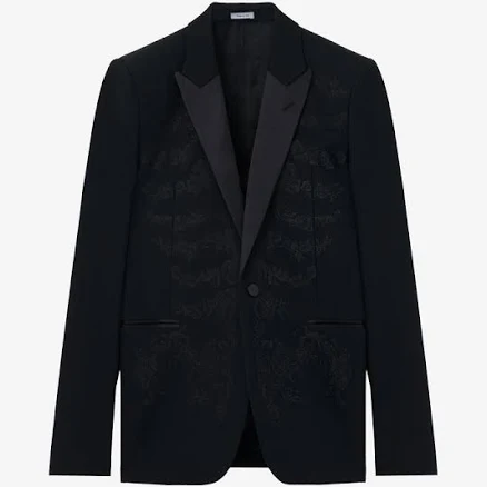 McQueen Men's Lace Ribcage Embroidery Single-breasted Jacket