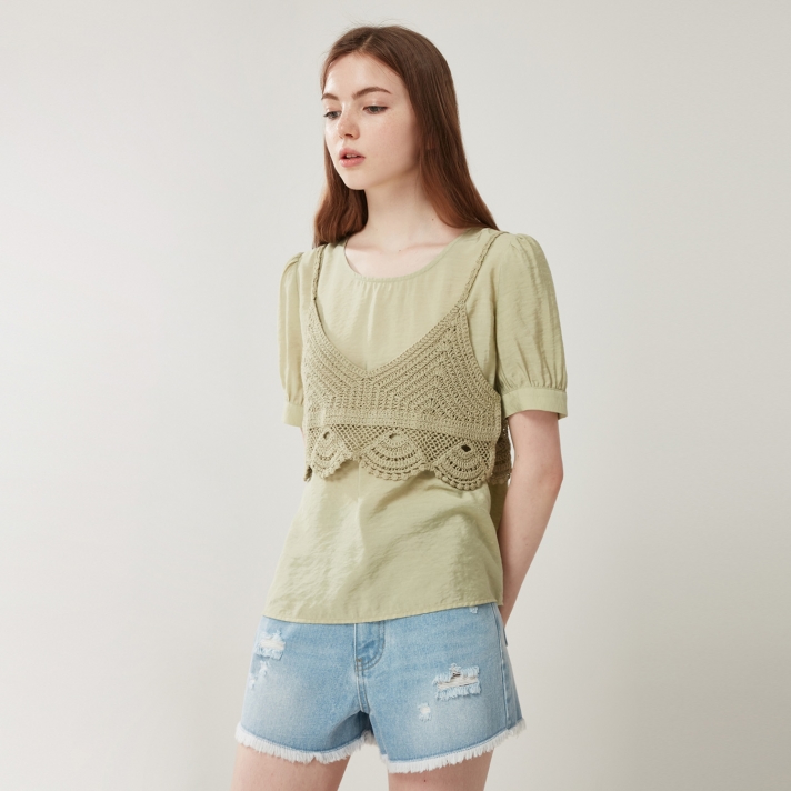 Knit Bustier + Volume Sleeve Blouse