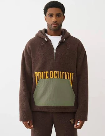 True Religion Men's Fleece Half-Zip Hoodie