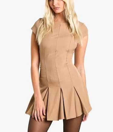 Boohoo Women's Cap Sleeve Box Pleat Mini Dress