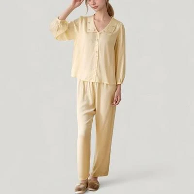 Anna-Kaci Lounge Women's Woven Two-Piece Pajama Set with Embroidered Sailor