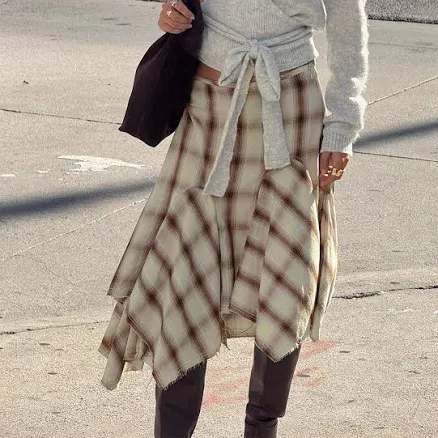 Princess Polly Toshie Asymmetrical Check Midi Skirt