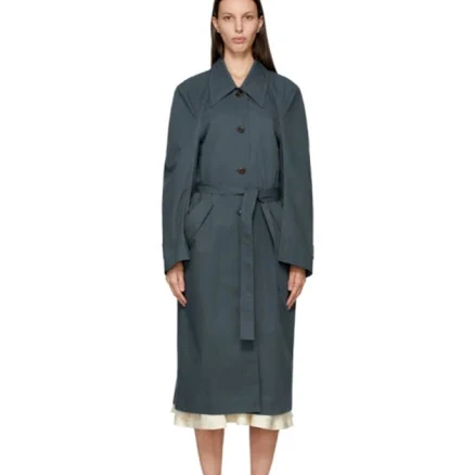 Low Classic Curve Sleeve Trench Coat - Blue Green - Small