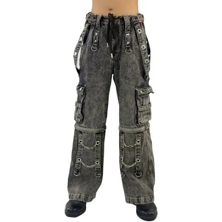 Cyber Goth Acid Wash Convertible Cargo Pants with Chain Harness