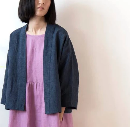 Glen Check Oversized Linen kimono Jacket