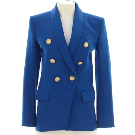Balmain Women's Double Breasted Blazer Wool Blue