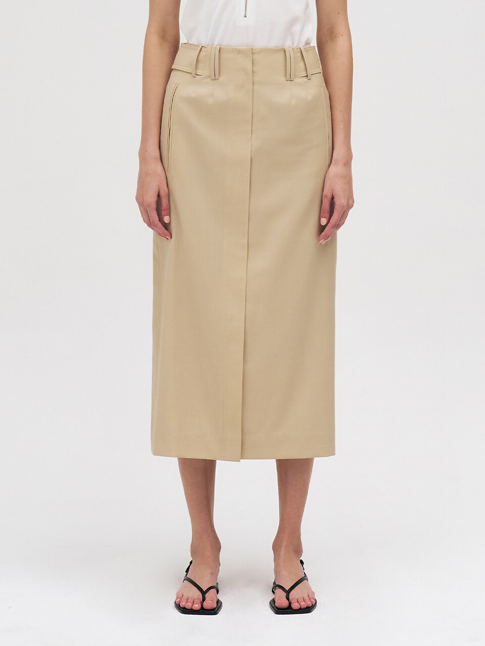 High-waisted Wool-blend Skirt with Side Flap