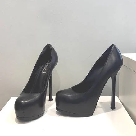 Saint Laurent Platform Pumps - YSL Black Leather Stiletto High Heels
