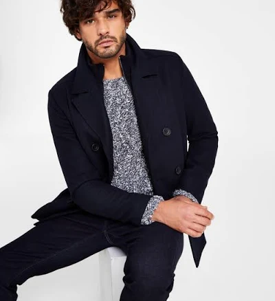 Kenneth Cole Men's Double Breasted Wool Blend Peacoat