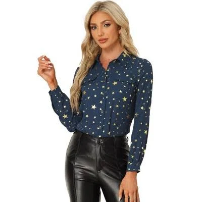 Inspire CHIC Women's Metallic Gilding Long Sleeve Shirt