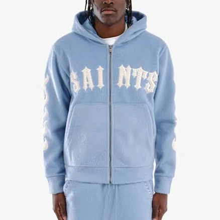 LIGHT BLUE "SAINTS" MOHAIR HOODIE W/ PEARL DETAIL
