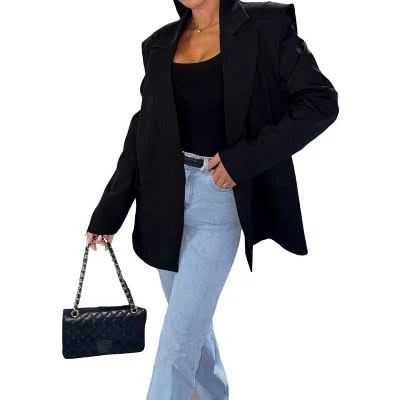 Women's Oversized Peak Lapel Unbuttoned Suit Jacket