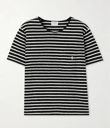 SAINT LAURENT Embroidered Striped Cotton-jersey T-shirt - Women - Black Tops - L