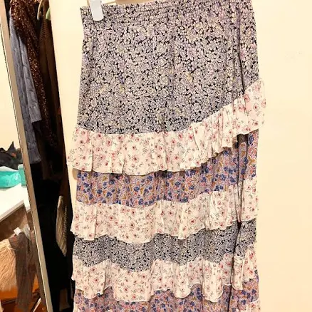 Maje Skirts | Maje Jilota Ruffled Floral Print Midi Skirt | Color: Purple/White | Size: 36eu | Tkj17's Closet