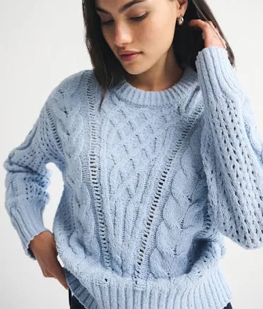 Abercrombie & Fitch Women's Textural Stitch Cable Crewneck Sweater