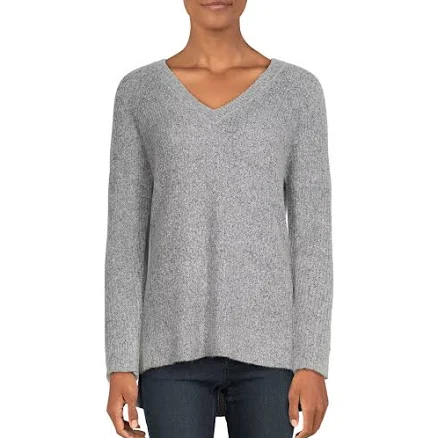 Natural Reflections Ribbed V-Neck Raglan Long-Sleeve Sweater - Grey
