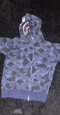 Bape Color Camo Shark Full Zip Hoodie Navy Blue Size Medium