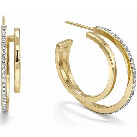 Crystal Double Row C-Hoop Post Earrings