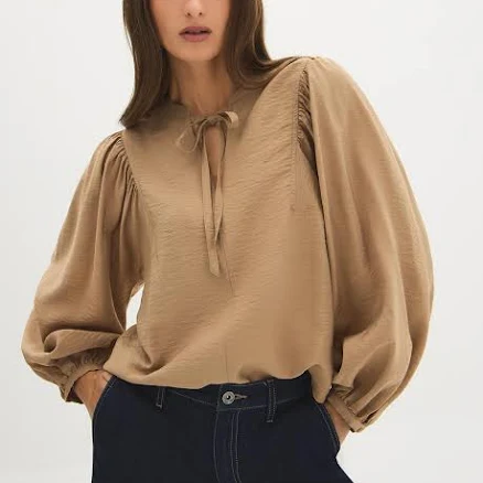 Suzy Shier Tie-Neck Long Sleeve Blouse