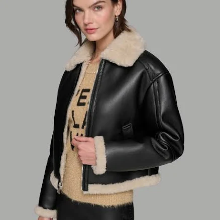 KARL LAGERFELD PARIS Women's Cropped Faux Leather Jacket