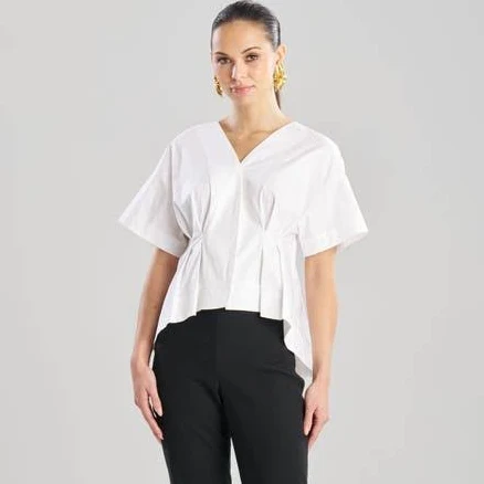Natori Women's Cotton Poplin Pleated Back Cocoon Shirt