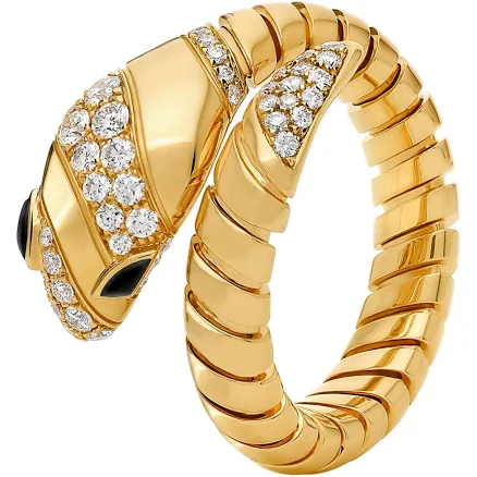 Bvlgari Serpenti 18K Yellow Gold Diamond & Onyx Tubogas Ring