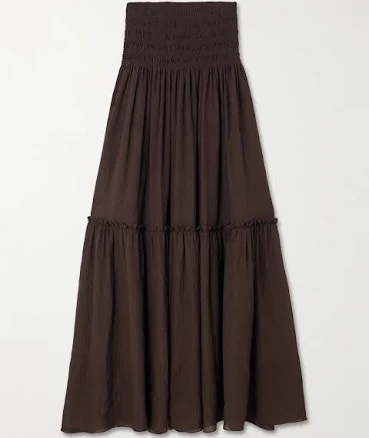 Joseph Folia Shirred Tiered Seersucker Maxi Skirt - Women - Dark brown Skirts - XXL