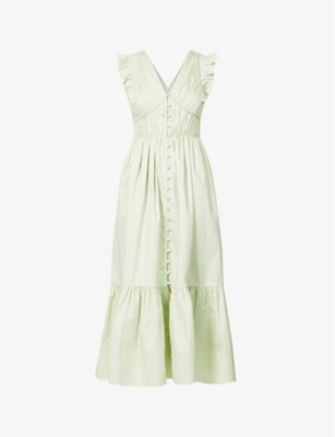 SELF-PORTRAIT - Frill-trim cotton-poplin midi dress