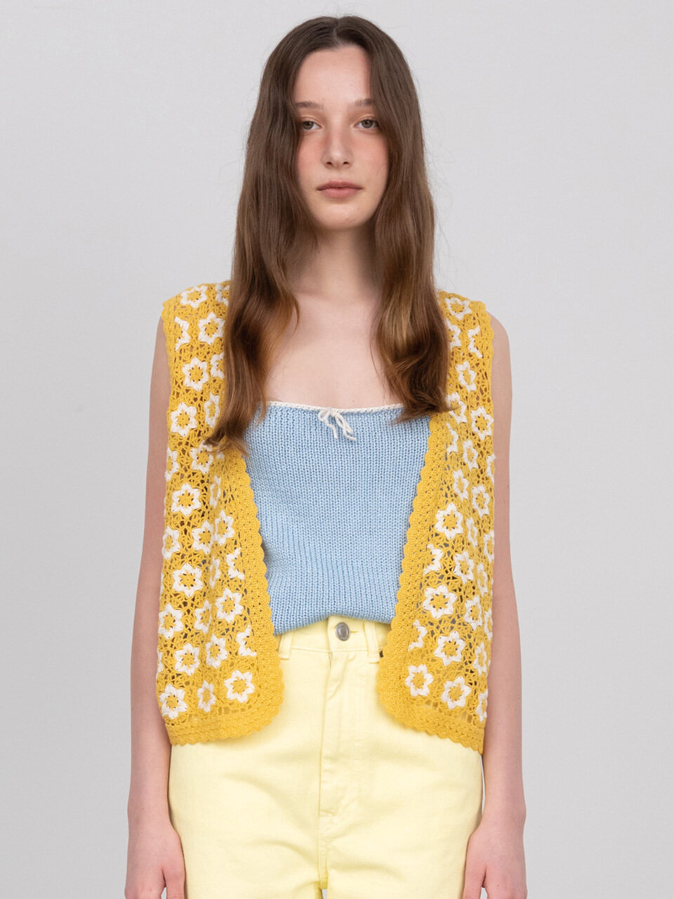 Via Floral Handmade Knit Vest_Yellow