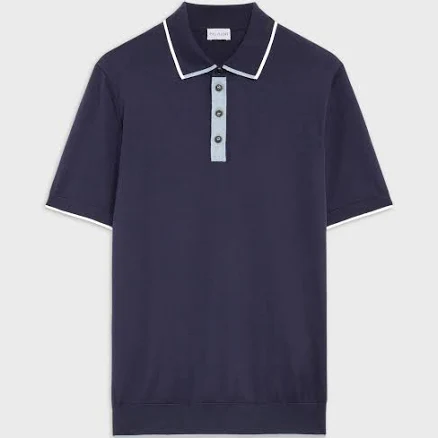 intarsia Details Cotton Knit Polo Shirt
